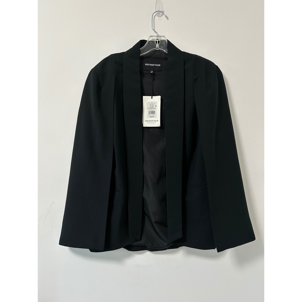 Who What Wear Cape Blazer Womens 1X Black Minimalist Open Front Shawl Collar